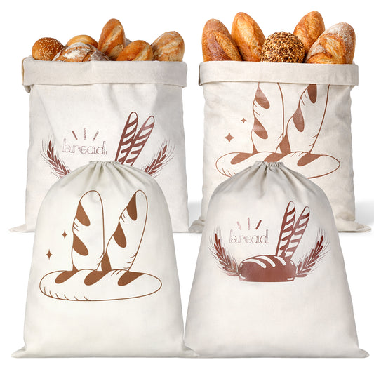 JJUNW 4 Pcs Reusable Bread Bags, Linen Bread Bags, 11.8 x 15.7in Drawstring Linen Homemade Bread-Bag for Homemade Breads Bakery Food Storage Bag