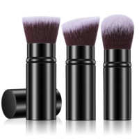 LXUEJIE 3 Pack Retractable Makeup Brush, Travel Kabuki Foundation Brush Portable Powder Foundation Brushes Face Blush Brushes for Blending Liquid Blush Bronzer Buffing Sunscreen Concealing