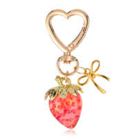AOZUO Cute Strawberry Keychain, Strawberry Bag Charm Bow Girls Bag Charms Heart Keychain Accessories with Small Bow Strawberry Charms for Women Girls Wallet Bags Backpack Bag Charm Gifts(Red)
