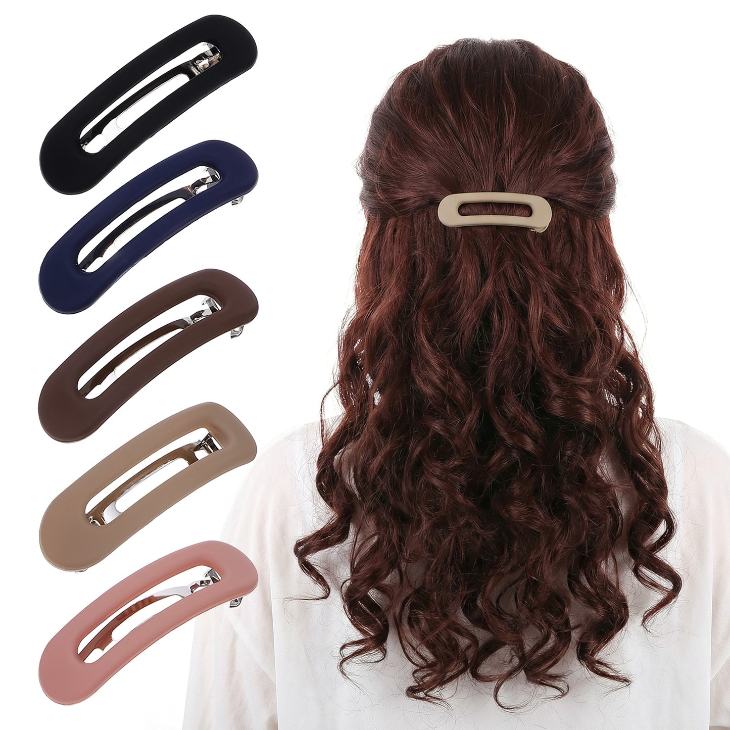 DOPENSPI 5 Pcs French Hair Barrettes with Strong Hold, Non-Slip Flat Hair Clips for Women Plastic Metal Clips Thick Thin Vintage Clip Slides for Driving Yoga Daily Use