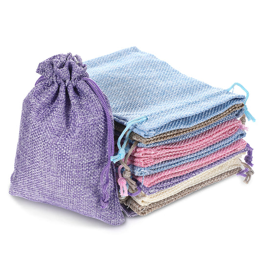 Bewudy 15 Burlap Bags with Drawstring, Mixed Color Drawstring Gift Bag, Jewelry Pouch Hessian Bags Burlap Sacks for Wedding Party Favors DIY Craft (3.94 x 5.9Inch)