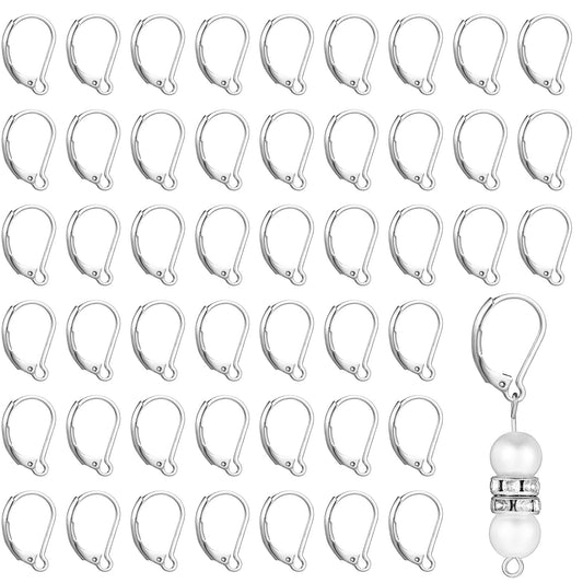 AOZUO 50Pcs Lever Back French Earring Hooks, Hypoallergenic Ear Wire Finding Clasp Hoop Dangles Earring Hooks for DIY Crafts Jewelry Making