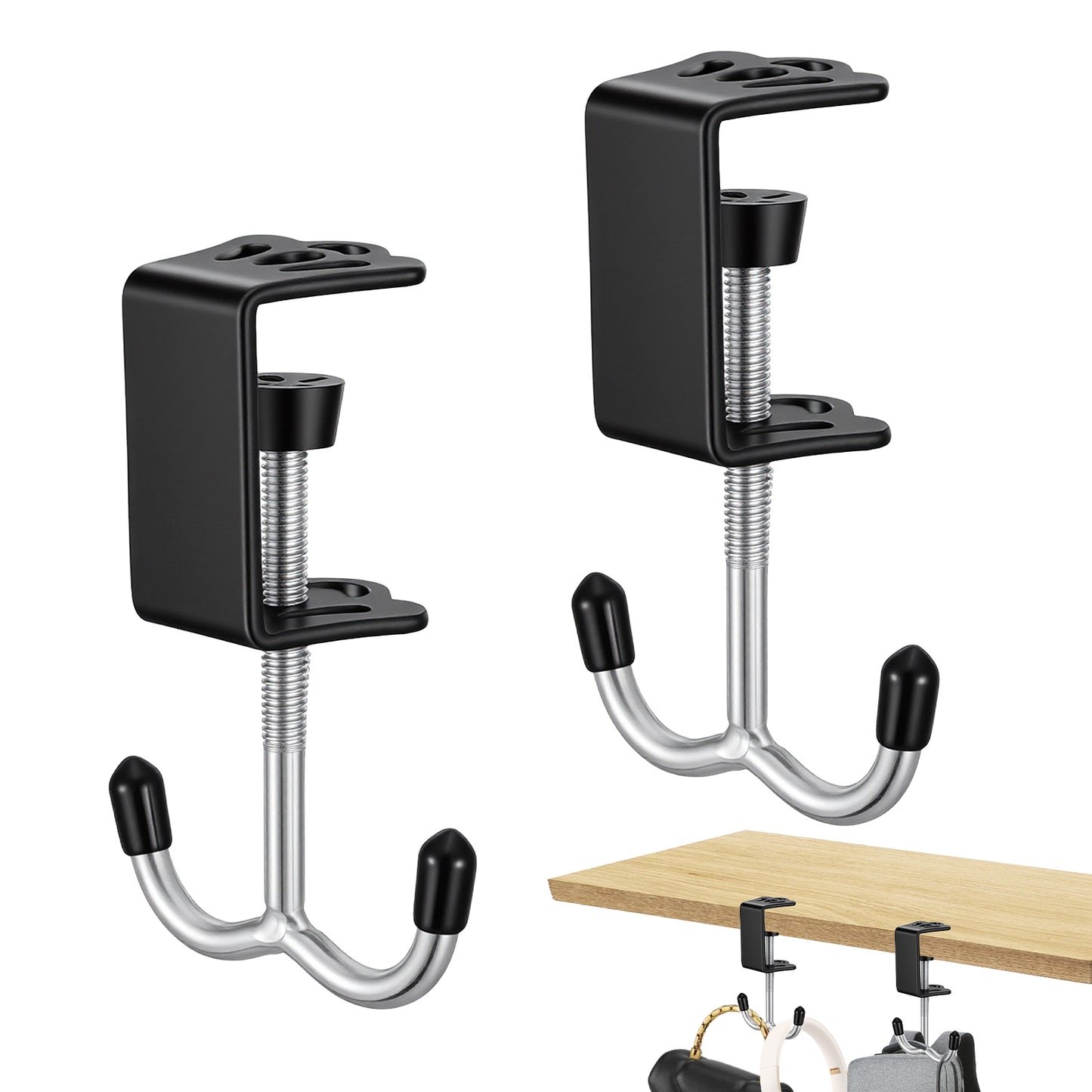 WJIAAA 2 Pack Heavy-Duty Purse Hooks for Table & Desk, 100lb Capacity Bag Holder Hanger for Table Desk, Multi Use Organizer for Handbag Backpack Headphone, Space Saving Office Home Accessories
