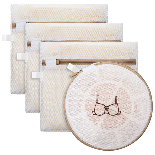 LXUEJIE 4 Pcs 7.87×7.09 Inch Small Mesh Laundry Bags for Socks, Durable Polyester Lingerie Delicates Bag for Washing Machine, Useful for Masks, Underwear(3 Socks Washing Bag + 1 Bra Laundry Bag)