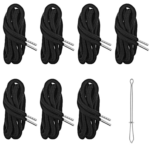 AOZUO 6PCS Drawstring Cords Replacement, 51.1in Replacement Clothing Drawstring Waist String Hoodie Hood Cord with 1 Piece Easy Threader for Shorts Pants Sweatpants Sweatshirt Jackets Coats Bag(Black)