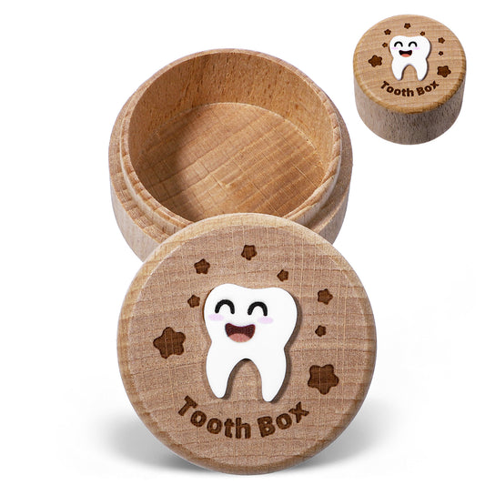 LIQWEI 1 Pc 3D Carved Tooth Fairy Box, Wood Tooth Storage Boxs Fairy Holder, Teeth Keepsake Box Cute for Kids' First Lost Teeth Gifts for Birthdays Baby Shower Holiday