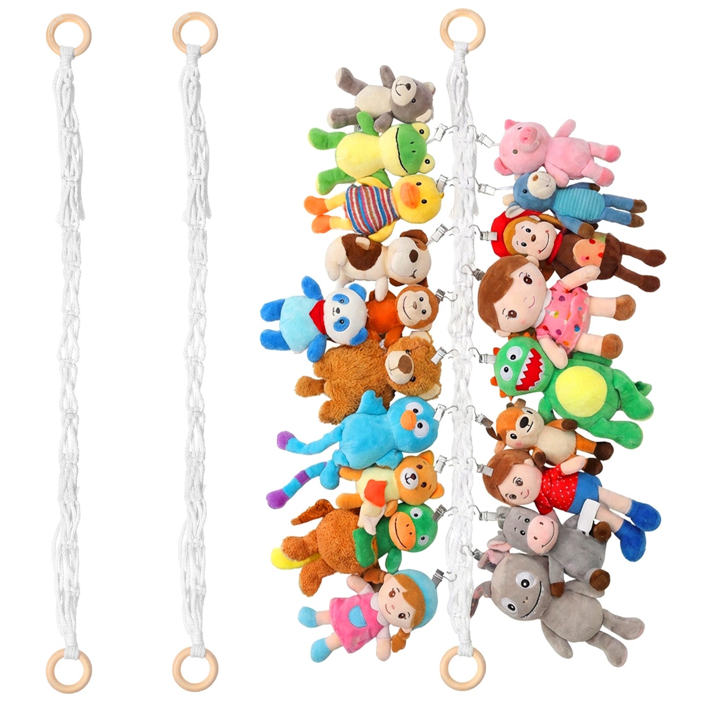 DOPENSPI 2PCS Soft Toy Storage with 40PCS Metal Clips, 1.8m Toy Hammock Teddy Storage for Stuffed Animals Boho Toys Storages Chain Holder Teddy Hammock for Hanging Toys Dolls
