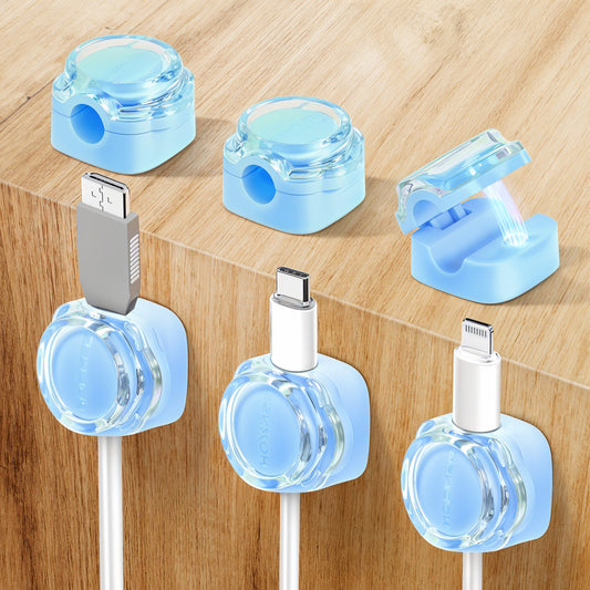 cobee 6 Pcs Magnetic Cable Holder, Under Desk Cable Clips Management, Adhesive Wire Holder Keeper Organizer, Cord Holder for Home Office Desk Phone Car Wall(Blue)