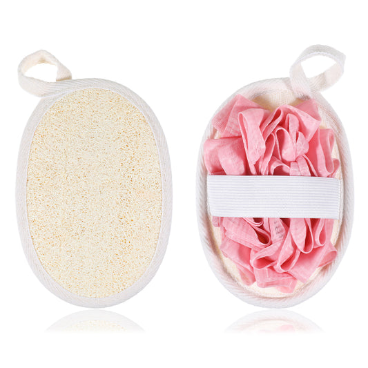 Jeffdad 2Pcs Natural Loofah Sponge, Premium Exfoliating Body Scrubber for Women & Men Ideal Shower Scrubber for Body Perfect for Exfoliation, Cleansing, and Gentle Skin Care(Pink)