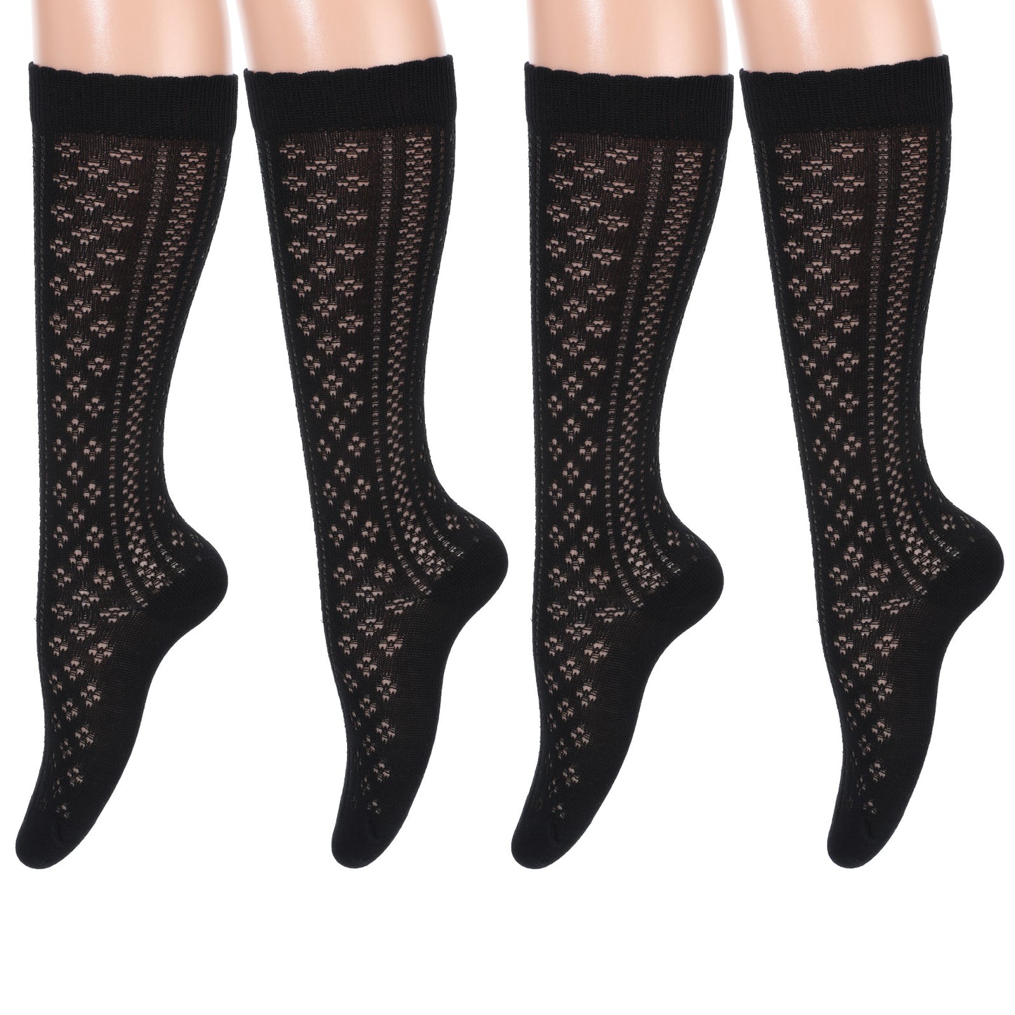 DOPENSPI 2 Pairs Lace Knee High Socks, Lace Fishnet Stockings Laces Boot Socks Knee High Sock Fishnet Boot Sock One Size(Black,Black)