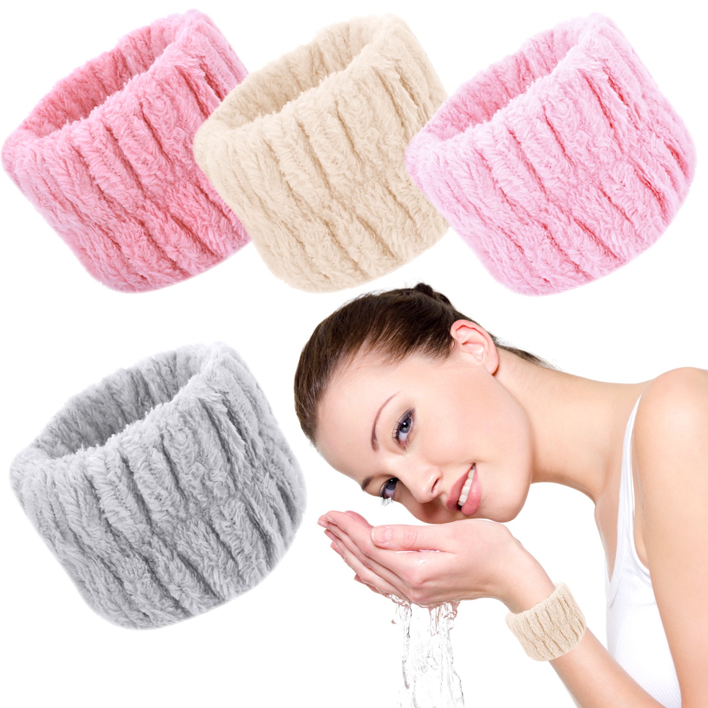 Molain 8 Pcs Spa Face Washing Wristbands, Microfiber Wrist Towels for Absorbent Facial Elastic Wristbands Makeup Wash Towels Stop Water Run Down Arms(Gray, Khaki, Pink, Light Pink) (543399_3-LYJ-1)