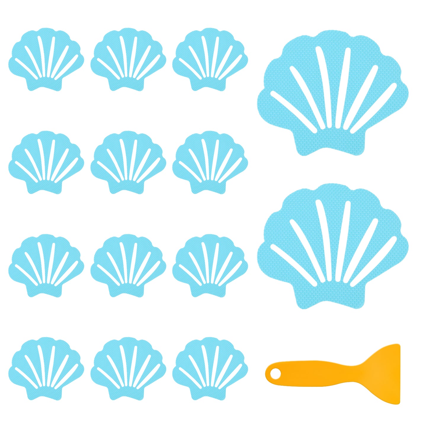 Giantre 12 Pcs Non Slip Bathtub Stickers, Shower Floor Non Slip Stickers, Shell Shaped Tubs Safety Shower Treads Adhesive Appliques with Premium Scraper for Bath Tub Shower Stairs (12)