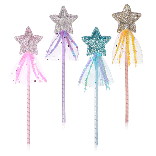 cobee 4 Pcs Princess Wand For Kids, Glitter Star Wands Pink Glitter Fairy Magic Wand, Angel Dress-Up Costume Props Star Wand Birthday Gifts for Little Girls Favor Decorations