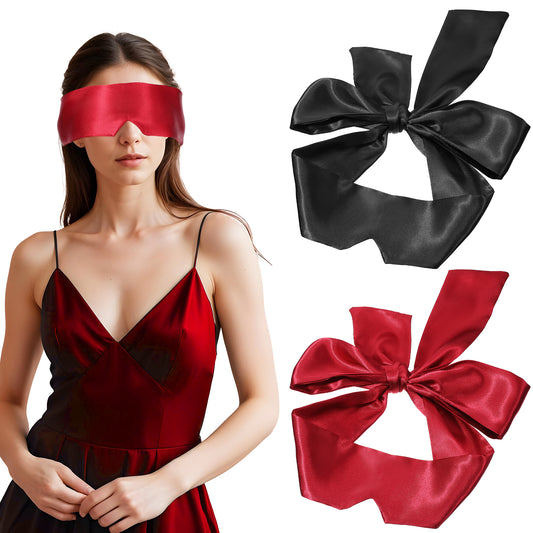 IANFAN 2 Pcs Blindfold and Hand Ties for Bedroom, Blockout Satin Sleep Mask Adjustable Eye Masks for Sleeping Comfortable Silk Satin Blindfold for Adults Couples Nap Yoga Travel(145cm/57inch)
