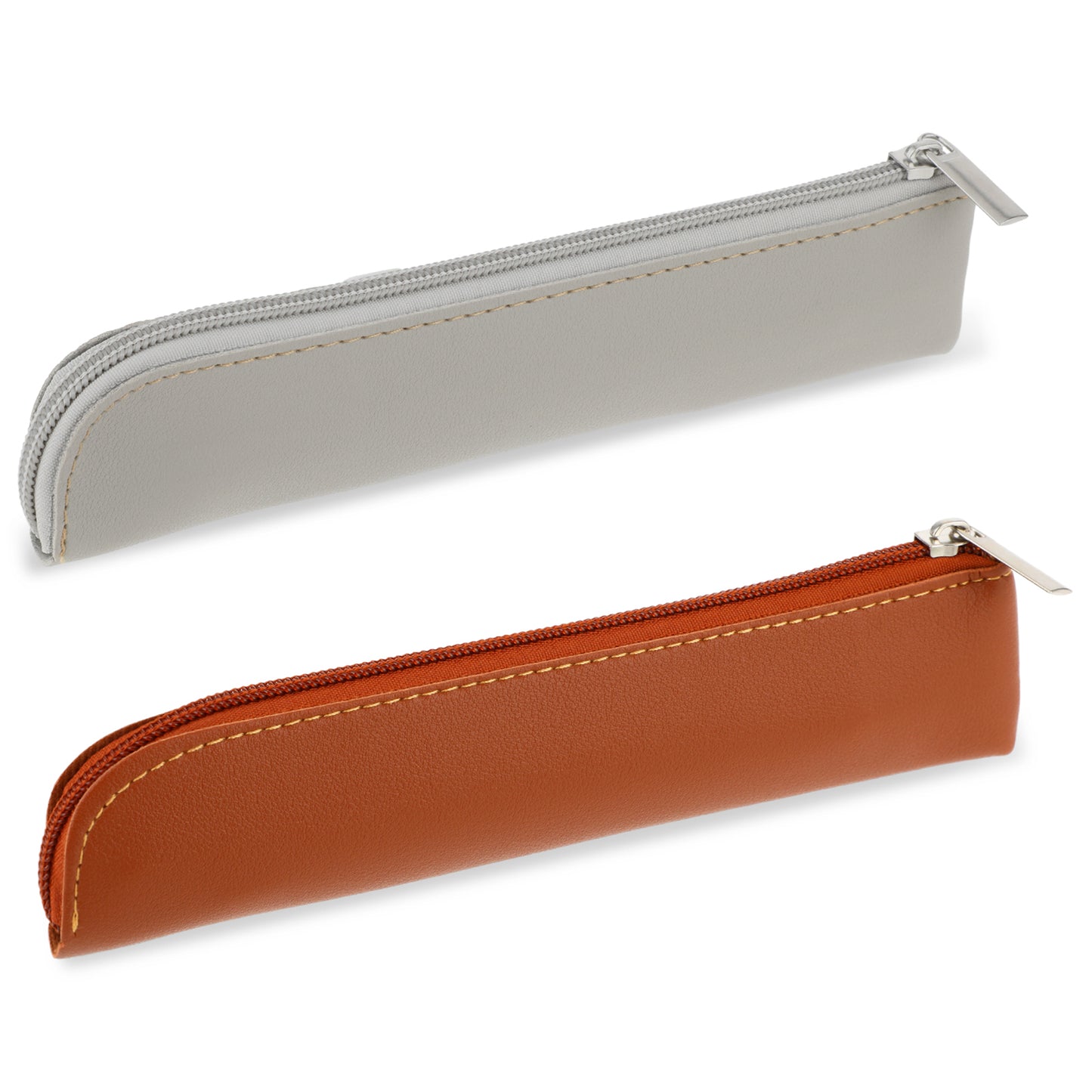 GEEHUA 2 Pcs PU Leather Pencil Case, Portable Pencil Pouch Small Zipper Pen Bag Stationery Pouch Case for Students Stationery Pens Pencils Markers(Brown+Gray)
