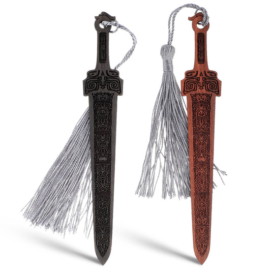 Molain 2PCS Sword Shaped Wooden Bookmarks, Creative Vintage Wood Bookmark, Handmade Wood Book Mark Reading Page Markers Woods Book Marks for Men Crafting Books Lovers