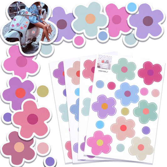 AOZUO 4 Sheets of Flower Stickers for Bicycle, Flowers Car Sticker, Flower Car Sticker, Motorcycle Sticker, Suitcase Sticker for Kitchen, Bathroom, Car, Suitcase, Laptop, Sticker for Bicycle, Scooter