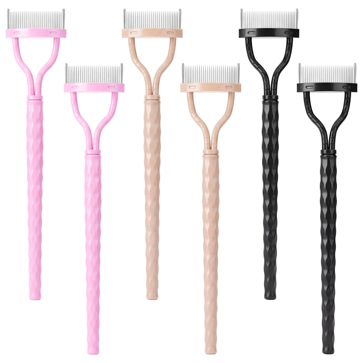 SULIKJHUI 6 Pcs Eyelash Comb Separator, Arc Designed Mascara Comb Separators with Protective Cover, Eyelash Definer & Lash Separator Tool for Clump-Free Lashes, Reusable (2 Black, 2 Pink, 2 Apricot)