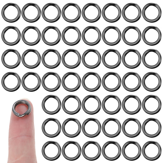 JIEYAO Black Small Key Rings, 12mm/0.47in Stainless Steel Split Rings, Mini Metal Ring Small Jump Rings Circular Key Chain Ring Dog Tag Mini Rings for Necklaces Hanging Keys DIY Crafts