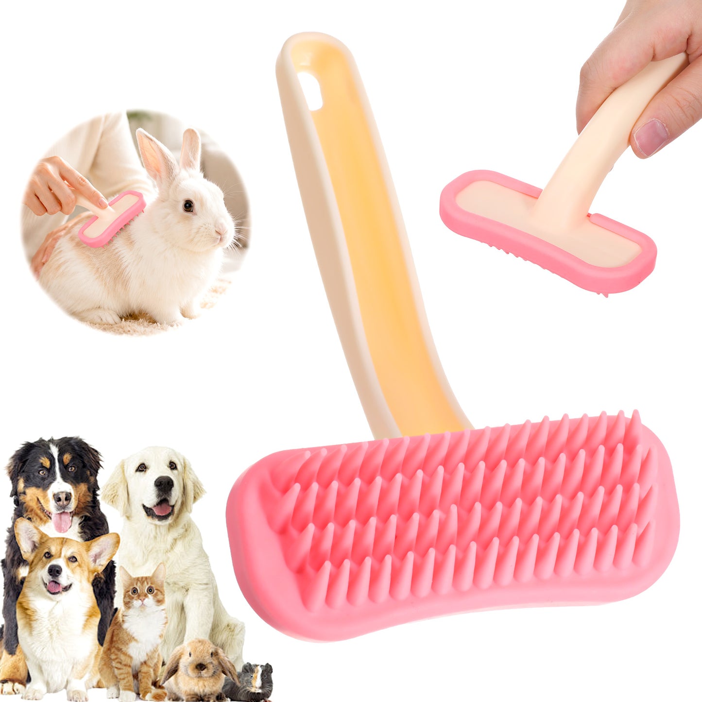SULIKJHUI Silicone Cat Brush for Grooming, Soft Bunny Brush with ABS Handle - Removes Loose Fur & Detangles Small Animals Like Kittens, Puppies & Chinchillas (Pink)