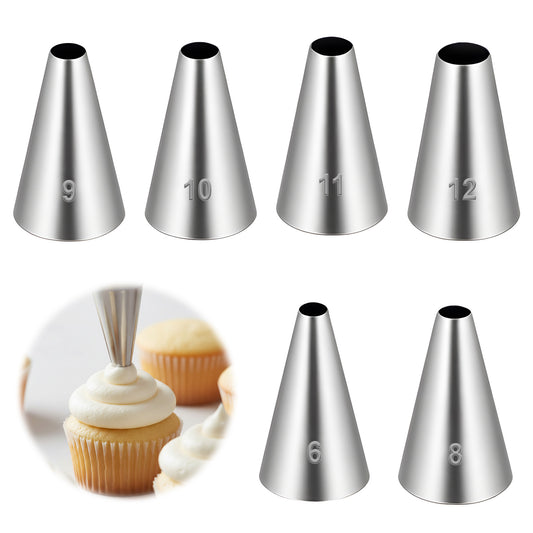 cobee 6 Pcs Round Hole Piping Tips Set, Cake Decorating Tips Boquillas para Reposteria, Stainless Steel Icing Tip Frosting Tip for Baking Cream Bag Cookies Puff Doughnut Filler(6-8-9-10-11-12)
