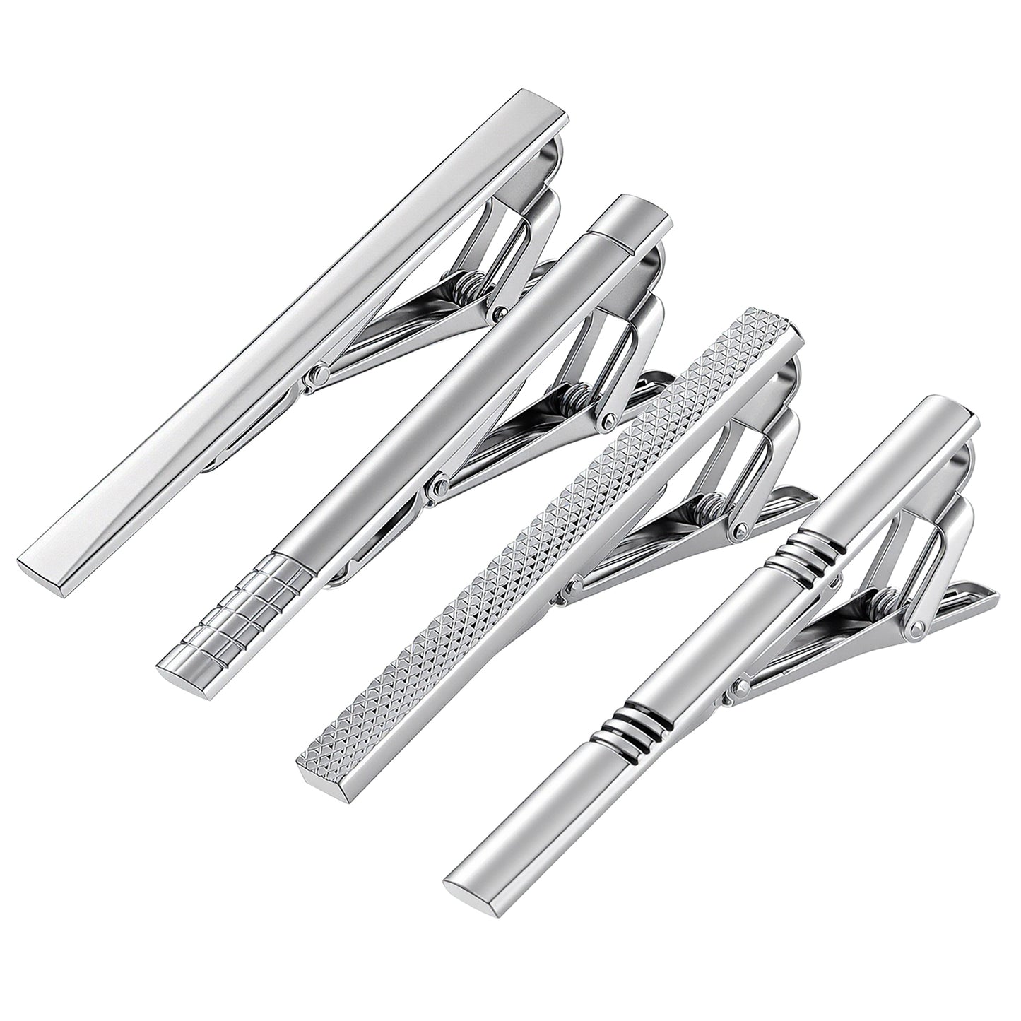 JJUNW 4 Pcs Silver Ties Bar, Men's Classic Tie Bar Clip, Tie Clips for Men for Formal Business Wedding Party Father's Day Gift