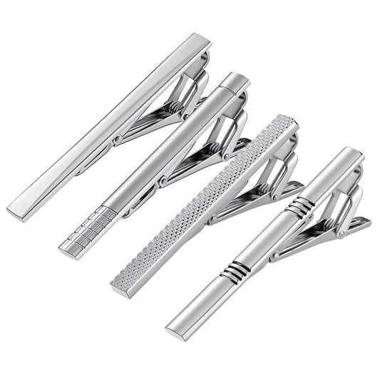 JJUNW 4 Pcs Silver Ties Bar, Men's Classic Tie Bar Clip, Tie Clips for Men for Formal Business Wedding Party Father's Day Gift