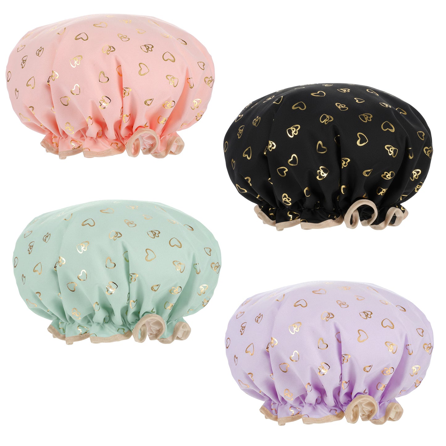 Yuanchu 4 PCS Waterproof Shower Caps for Women, Elastic Band Bath Caps, Reusable Shower Hat Double Layer Shampoo Cap for Washing Hair Bathing SPA Makeup Cooking
