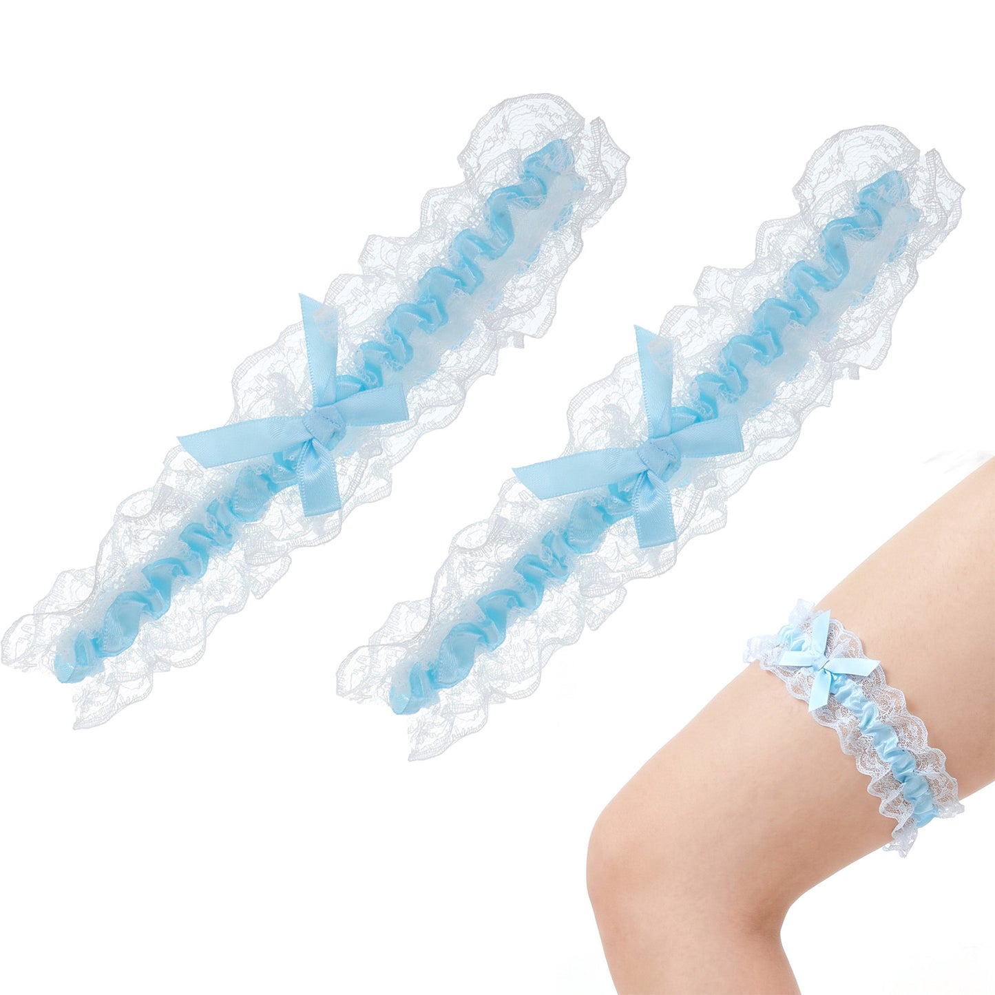 HJZHII Blue Bride Wedding Garter, Garters for Bride Bridal Lace Garter for Women Blue Lace Bow Leg Garters Wedding Bridal Accessories for Party Gifts for Women and Girls