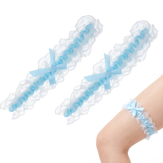 HJZHII Blue Bride Wedding Garter, Garters for Bride Bridal Lace Garter for Women Blue Lace Bow Leg Garters Wedding Bridal Accessories for Party Gifts for Women and Girls