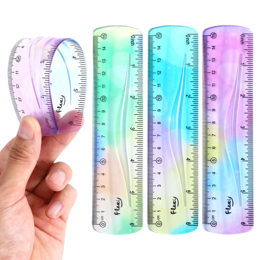 LXUEJIE 3 Pcs Flexible Rulers, 6 Inch Soft Ruler Bendable Plastic Ruler Gradient Colorful Straight Rulers with Centimeter Inch Scales for Office Home