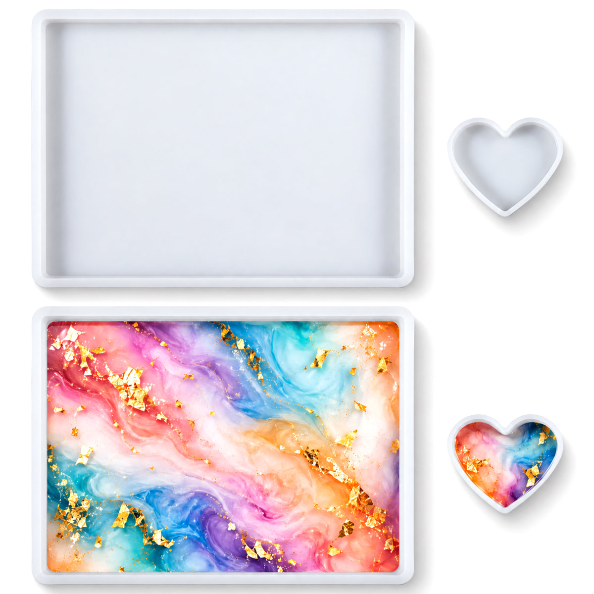 simarro 4Pcs Epoxy Resin Silicone Tray Molds, Rectangle Heart Moulds