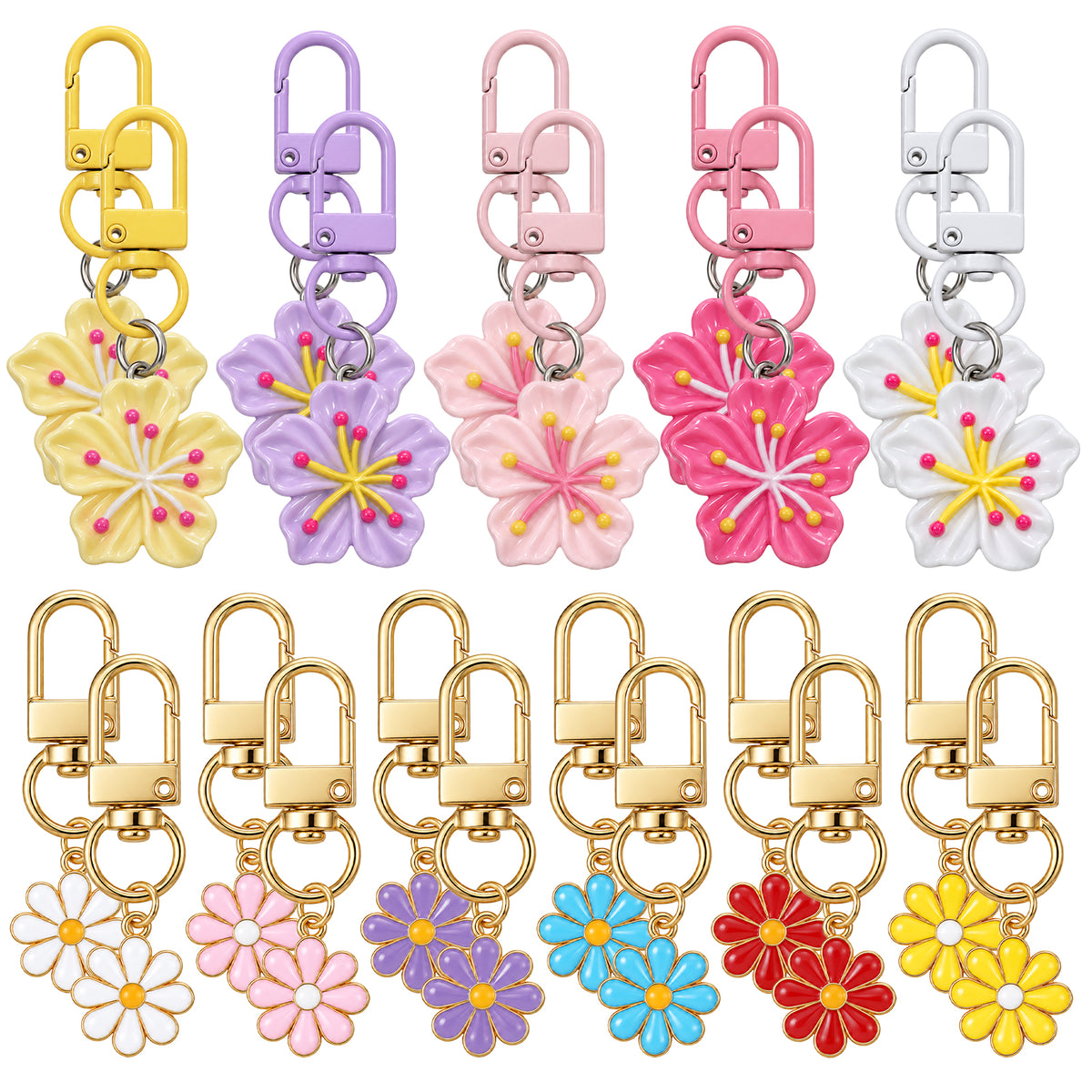 SULIKJHUI Cherry Blossom Keychain, 22 Pcs Flower Keychain Charm Daisy Charm