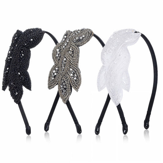 JIYIN 1920s Headbands for Women, 3 Pcs Vintage Headpiece Flapper Headpiece Beaded Leaf 1920s Accessories, Crystal Bridal Wedding Headpiece Valentines Costume Party Accessory for Women(Color1)