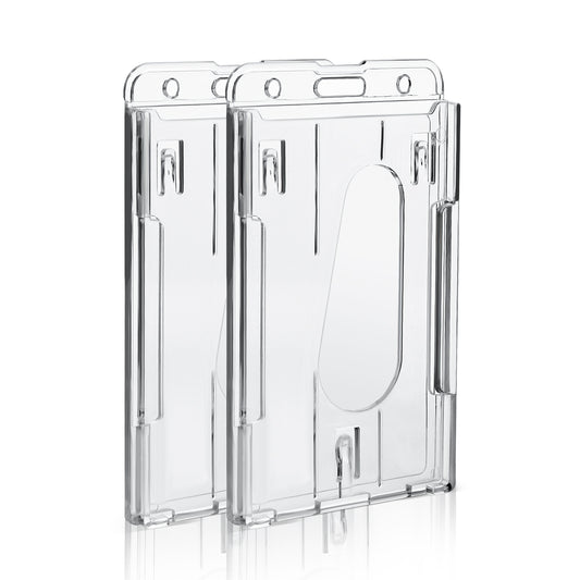 Molain ID Card Badge Holder, 2 Pieces Clear Badge Holders Hard Plastic Card Holder ID Credit Card Protector with Thumb Slot (Basic)