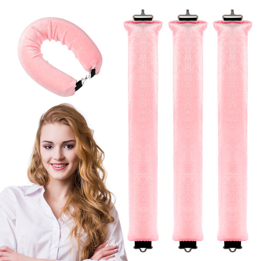 JIEYAO 3 Pcs Heatless Hair Curler, Overnight Blowout Rods Headband Foam Hair Rollers for All Hair Types Flexible Rods with Hook No Heat Curls for Long Hair Women's Hair Styling Tools(pink)