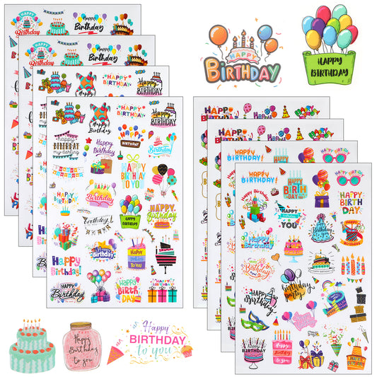 Amaxiu 200pcs Happy Birthday Stickers, Birthday Party Anniversary Sticker Decals Waterproof Vinyl Stickers, Happy-Birthday Decals Supplies for Cards Decorations Balloon Cake Decal for Kids Adults