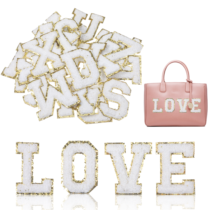 GEEHUA 26 Pcs Self-Adhesive Chenille Letters Patches, White Varsity Letter Patches Stickers Applique Alphabet Patche Initial Patche Stick for DIY Shirts Shoes Jeans Backpacks Hats