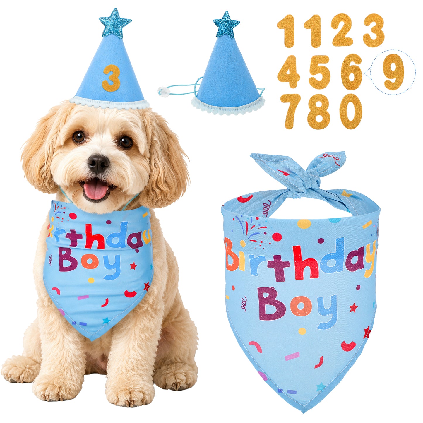 Molain Dog Birthday Decorations, Dog Birthday Hat bandana With 0-9 Numbers