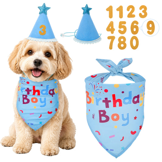 Molain Dog Birthday Decorations, Dog Birthday Hat bandana With 0-9 Numbers