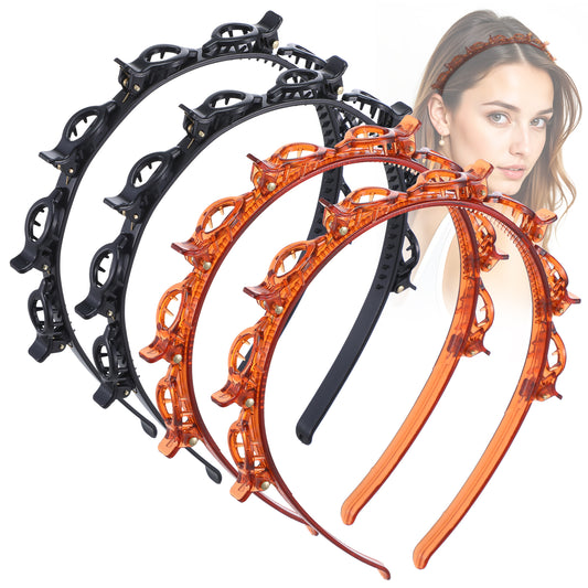 MBAIYO 4Pcs Headband With Clips,Bangs Hairstyle Hairpin Headband Toothed Bands Braid Tool Accessories Clip Hairband Women