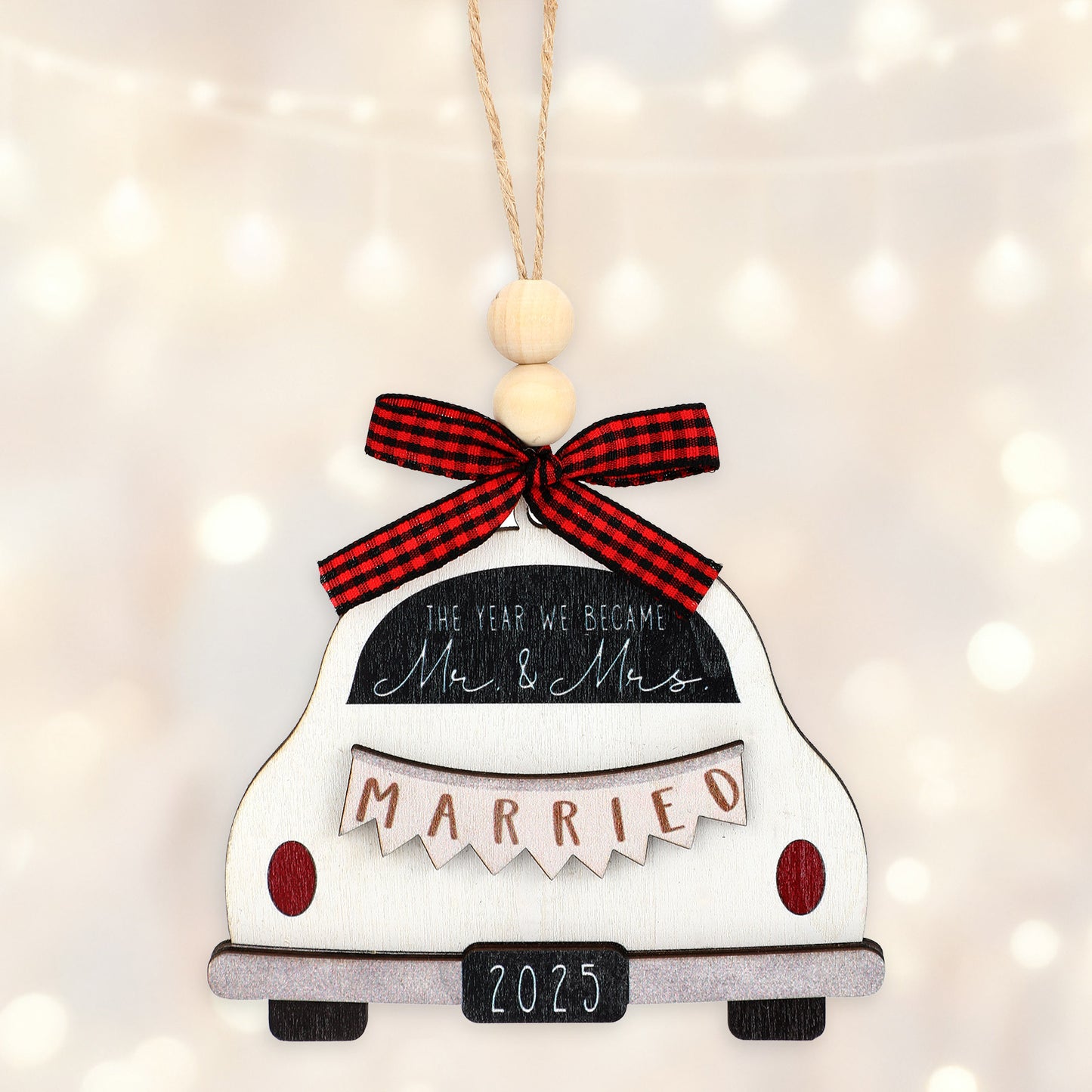 LXUEJIE Wedding Gifts for Couples 2025, Wooden Wedding Ornament Bridal Shower Gift Christmas Married Gift for Bride Groom Wood Hanging Ornament for Newlyweds Just Married Decorations