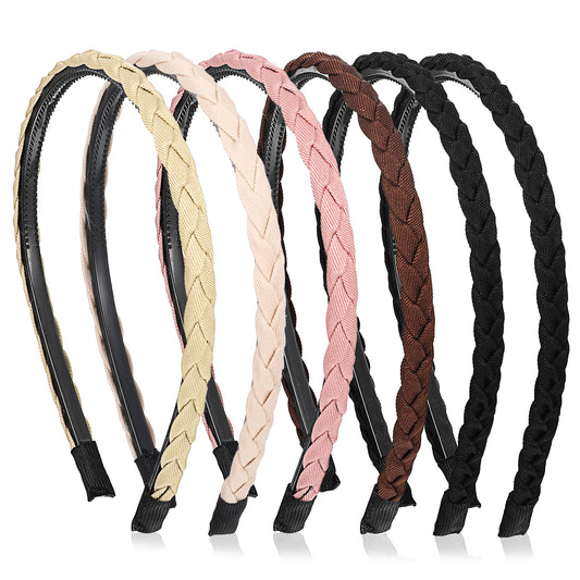 Amabro 6 Pcs Braided Headbands for Women, Non Slip Thin Hairband with Teeth