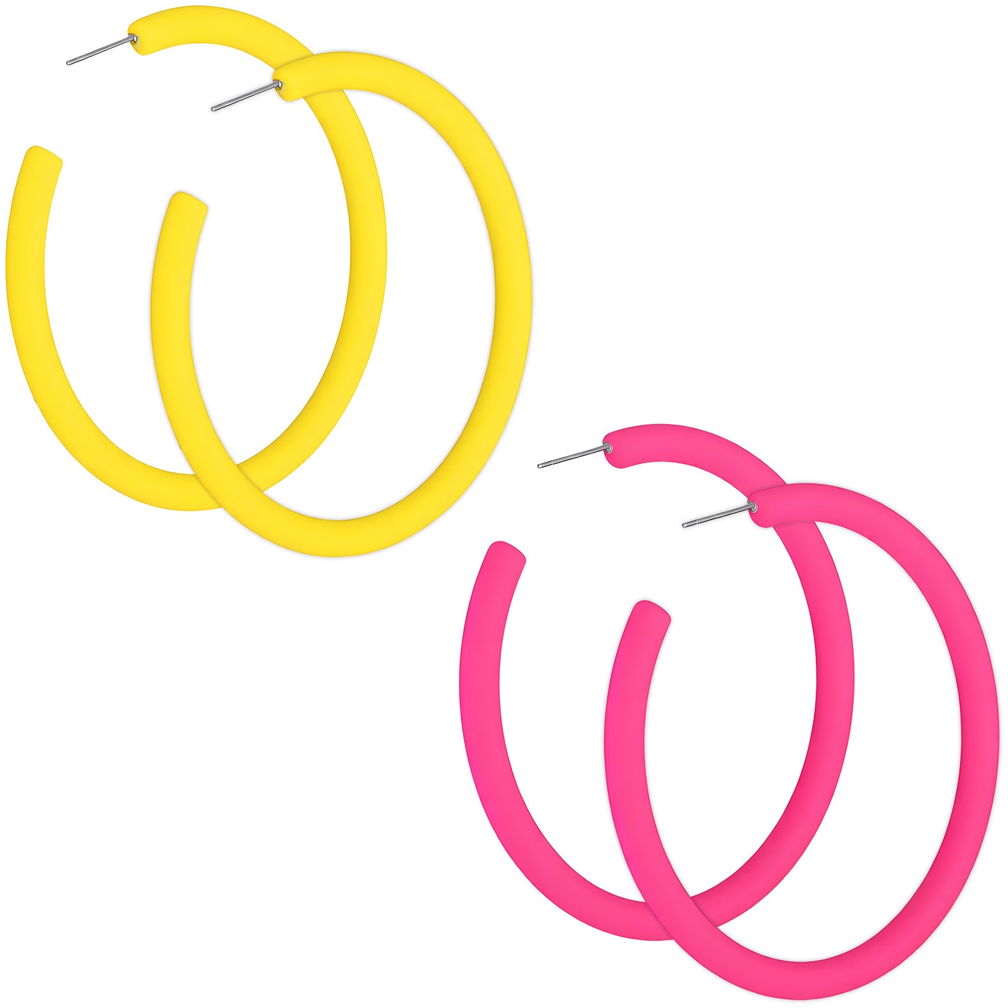 TIESOME 2 Pairs Neon Hoop Earrings for Women, Candy Color C Hoop Earrings, 2.5 Inch Large Acrylic Retro 80s-90s Style, Lightweight Party Dancing Accessories (Pink，Yellow)