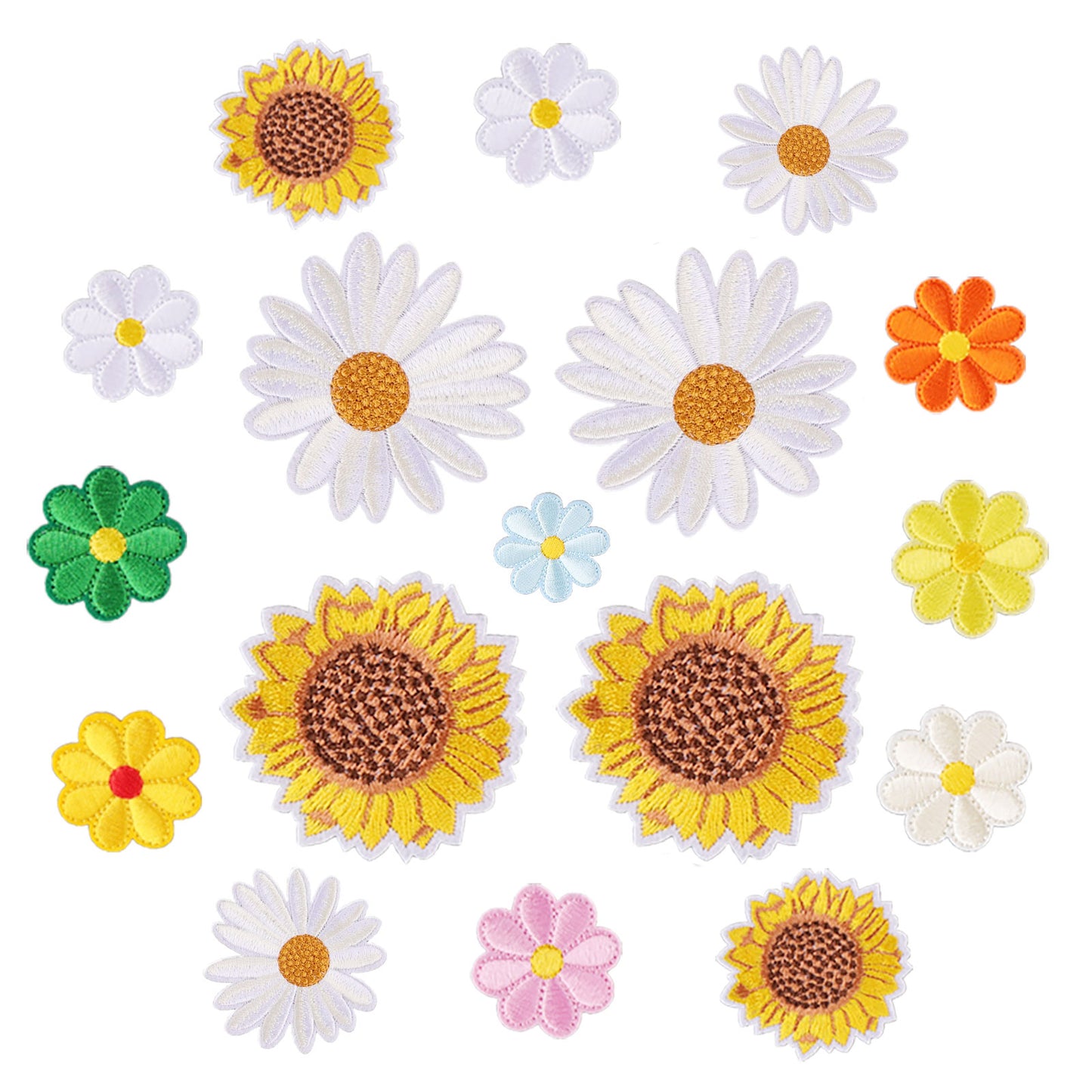 GEEHUA 17Pcs Sunflower Iron on Patches, Daisy Flower Sew On Patches Applique Patches Clothing Repair Embroidered Patches for Jeans Bags Jackets Hat DIY Crafts