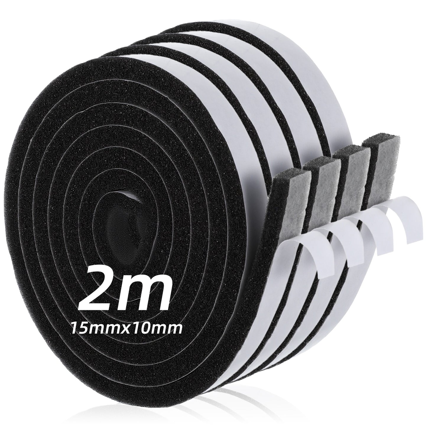 WJIAAA 4 Roll Self Adhesive Foam Tape Weatherstrip, 0.59inx0.39in x 6.56Ft/Roll, Total 26.24ft High Density Foam Insulation Strips Seal Weather Stripping Strong Adhesive Door Window Sound Isolation