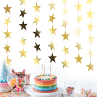 TIESOME 5 Pcs Star Streamers, 65 Ft Total, Double Side Reflective Gold Glitter Stars Garland Paper Bunting, Hanging Sparkly Star Streamers for Wedding, Birthday, Anniversary Party Decorations