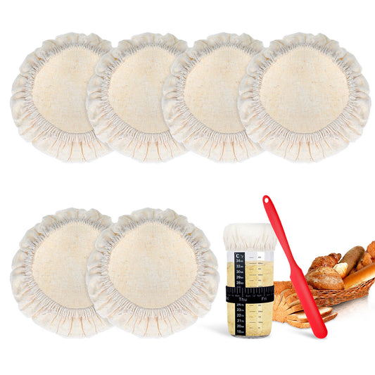 AOZUO 6pcs Sourdough Jar Cover, Elastic Starter Jar Cloth Covers Reusable Breathable Fabric Caps Bowl Cover Dough Basket Cover for 3-4 Inch Jar Mouth Mason Jar Covers Bread Baking Supplies
