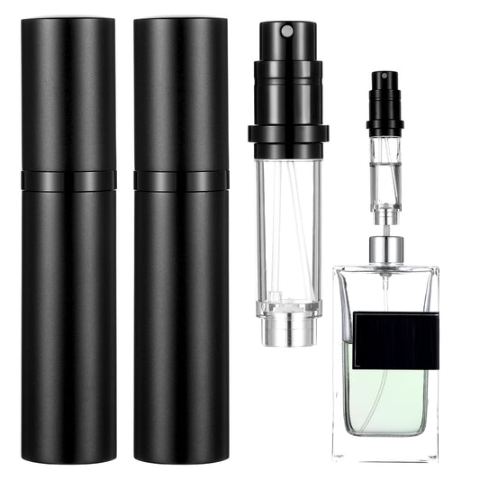 JIYIN 5ml Travel Perfume Refillable Bottle, 2 Pack Bottom-Filling Perfume Atomiser, Mini Portable Fragrances Cologne Dispenser, 0.17oz Travel Leakproof Perfume Sprayer for Women Men(Black)