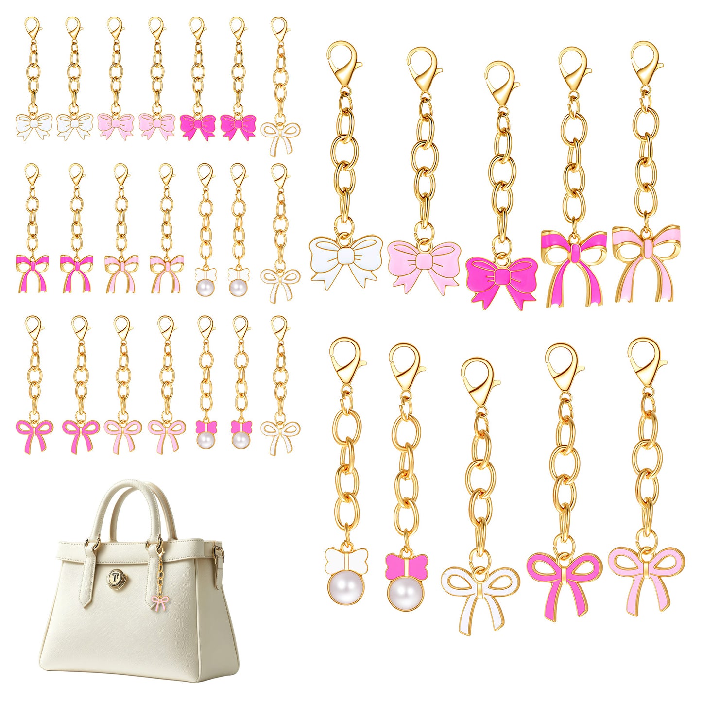 GEEHUA 30 Pcs Bow Keychain, Cute Bow Bag Charms Keychains Pink Party Favors Pink Key Chain for Women Bowknot Preppy Gifts Coquette Accessories